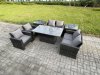 Fimous Rattan Garden Furniture Sets Patio Outdoor Rising Lifting Table Sofa Set with Double Seat Sofa 2 Side Tables Dark Grey Mixed