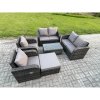 Fimous Rattan Garden Furniture Set Patio Outdoor Lounge Sofa Set with 2 Reclining Chairs Rectangular Coffee Table Big Footstool Dark Grey Mixed