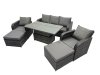Fimous Rattan Garden Furniture Dining Set 6-seater Patio Height Adjustable Rising Lifting Table Sofa Set with 2 Big Footstools Dark Grey Mixed