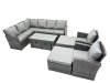 Fimous 12 Seat Poly Rattan Outdoor Patio Oblong Coffee Table Corner Sofa Set with 4 Stools Chair for Garden Backyard Dark Grey Mixed
