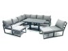 Fimous 10 Seater Outdoor Aluminum Garden Furniture Set Corner Sofa 2 Big Footstools Rising Lifting Dining Table Sets Dark Grey