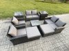 Fimous Outdoor Garden Furniture Sets 9 Pieces Wicker Rattan Furniture Manual Wicker Patio Sofa Patio Conversation Set with 2 Big Footstool 2 Side Tables Dark Grey Mixed