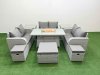 Fimous 9 Seater PE Wicker Rattan Furniture Sofa Sets with Firepit Dining Table 2 Seater Love Sofa 3 Stool 2 Side Table Light Grey