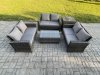 Fimous Dark Grey 6 Seater Outdoor Rattan Garden Furniture Set Patio Love Sofa Rectangular Coffee Table Set with Side Table
