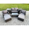 Fimous 6 Seater Outdoor Lounge Sofa Set Rattan Garden Furniture Set with Rectangular Coffee Table 2 Big Footstool 2 Side Tables Dark Grey Mixed