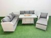 Fimous 8 Seater Poly Rattan Outdoor Garden Furniture Firepit Dining Table Sofa Set Patio 3 Seater Sofa Reclining Chair 3 Seater Sofa Big Footstool Side Table Light Grey
