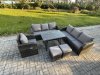 Fimous Outdoor Lounge Sofa Set Wicker PE Rattan Garden Furniture Set with Rectangular Dining Table Reclining Chair 2 Small Footstools Dark Grey Mixed