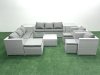 Fimous Outdoor Rattan Sofa Garden Furniture Set with 2 Armchairs Square Coffee Table 3 Footstools 2 Side Tables Light Grey Mixed