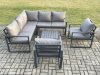 Fimous Outdoor Garden Furniture Set Aluminium Lounge Sofa Square Coffee Table Sets with 2 Pcs Chair Indoor Conservatory Set Dark Grey