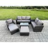 Fimous 8 Seater Garden Furniture Set Rattan Outdoor Lounge Sofa Chair With Tempered Glass Table 2 Big Footstool Dark Grey Mixed