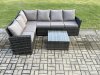 Fimous 6 Seater Outdoor Furniture Garden Dining Set Rattan Corner Sofa Set with Square Coffee Table Dark Grey Mixed