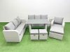 Fimous Rattan Garden Furniture Dining Set 10-seater Patio Rectangular Table Sofa Set with 2 Side Tables 3 Stools Light Grey