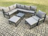 Fimous 9 Seater Outdoor Lounge Corner Sofa Set Aluminum Garden Furniture Sets with Square Coffee Table Chair 2 Big Footstool Dark Grey