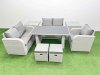 Fimous Rattan Sofa Outdoor Furniture with Dining Table,2 Side Tables,Love Sofa,2 Small Stools Patio Furniture Light Grey 7 Seater