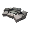 Fimous Rattan Garden Outdoor Furniture Set 3 Seater Sofa Reclining Chair Coffee Table with Side Table 4 Footstools Dark Grey Mixed