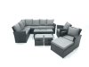 Fimous 11 Seat Rattan Garden Furniture Corner Sofa Set Outdoor Patio Sofa Chair Table Set with 2 Small Footstools Big Footstool Dark Grey Mixed