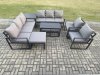 Fimous Aluminium Outdoor Garden Furniture Lounge Sofa 2 PC Chairs Oblong Coffee Table Sets with Side Table 3 Footstools Dark Grey