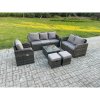 Fimous Rattan Garden Furniture 6 Piece Patio Set With Table Sofa Square Coffee Table Reclining Chair Love seat sofa 2 Small Footstools
