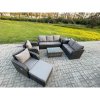 Fimous 8 Seater Rattan Wicker Garden Furniture Patio Conservatory Sofa Set with Rectangular Coffee Table 3 Seater Sofa Love Sofa Big Footstool Side Table