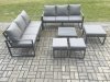 Fimous Aluminium 9 Seater Outdoor Garden Furniture Lounge Sofa Set with Square Coffee Table 3 Footstools Dark Grey