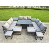 Fimous Aluminum Outdoor Patio Furniture Set Modern Patio Conversation Sets with Adjustable Rising Lifting Dining Table 4 Footstool Side Table Dark Grey
