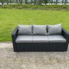 Fimous Wicker Rattan Garden Furniture Sofa Sets Outdoor Patio Coffee Table With Stools black