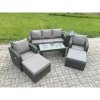 Fimous Rattan Garden Furniture Set with Rectangular Coffee Table Side Table 2 Big Footstool 7 Seater Patio Outdoor Lounge Sofa Set