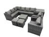 Fimous Rattan Garden Furniture Patio Furniture Sets with Corner Sofa Square Coffee Table 2 Small Footstools Side Table Dark Grey Mixed