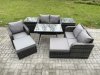 Fimous 7 Seater Outdoor Garden Dining Sets Rattan Furniture With Dining Table Armchairs Love Sofa 2 Big Footstool 2 Side Tables Dark Grey Mixed