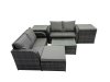 Fimous Outdoor Love Sofa Coffee Table Set Garden Rattan Furniture Set 5 Seater with 2 Side Tables Big Stool Dark Grey