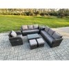 Fimous 9 Seater Rattan Outdoor Garden Furniture Sofa Set Patio Table & Chairs Set with 3 Seater Sofa Reclining Chair 3 Seater Sofa Side Table 2 Small Footstools Dark Grey Mixed
