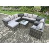 Fimous Rattan Garden Furniture Sofa Set with 2 Armchairs Square Coffee Table Side Table Big Footstool Indoor Side Table 9 Seater Outdoor Rattan Set Dark Grey Mixed