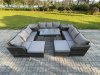 Fimous Rattan Garden Furniture Set 11 Seater Patio Outdoor Lounge Sofa Set with 2 Side Tables Rectangular Dining Table 2 Big Footstool Dark Grey Mixed