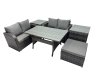 Fimous Wicker PE Rattan Garden Outdoor Furniture Set Love Sofa Dining Table Sets with 2 Side Table Big Stool Dark Grey Mixed