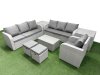 Fimous 9 Seater Poly Rattan Outdoor Garden Furniture Sofa Set Patio 3 Seater Sofa Reclining Chair 3 Seater Sofa Stools 2 Side Table Light Grey