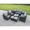 Fimous Garden Furniture Set Rattan Outdoor Lounge Sofa Chair With Tempered Glass Table 2 Small Footstools 2 Side Tables Dark Grey Mixed