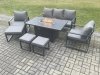 Fimous Aluminium Patio Outdoor Garden Furniture Lounge Sofa Set Gas Fire Pit Dining Table with 3 Footstools Dark Grey