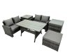 Fimous 5 Seater Wicker PE Rattan Furniture Outdoor Dining Table Double Seat Sofa 2 Side Table Big Stool Set Dark Grey Mixed