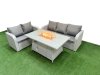 Fimous 5 Seater PE Rattan Wicker Garden Furniture Patio Conservatory Sofa Set with Firepit Dining Table 3 Seater Sofa Love Sofa