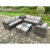 Fimous Wicker PE Rattan Sofa Set Outdoor Patio Garden Furniture with Armchair Oblong Coffee Table Side Table 2 Small Footstools Dark Grey Mixed