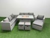 Fimous 10 Seat PE Rattan Lounge Sofa Set Outdoor Garden Furniture Set with Firepit Dining Table 3 Seater Sofa 3 Stools Light Grey