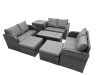 Fimous 3 Seater Sofa Reclining Chair Coffee Table Set Rattan Garden Outdoor Furniture Set with Side Table 2 Big Footstools Dark Grey Mixed