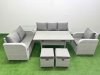 Fimous Patio PE Wicker 8 Seater Outdoor Rattan Furniture Sofa Sets with Rectangular Dining Table Reclining Chair Loveseat Sofa 3 Seater Sofa Stool Side Table Light Grey