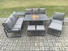 Fimous Aluminium 8 Pieces Garden Furniture Sofa Set with Cushions 10 Seater Gas Fire Pit Dining Table Set with Side Table 3 Footstools Dark Grey