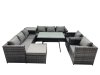 Fimous Outdoor Corner Sofa Chair Dining Table Set Garden Rattan Furniture Set 9 Seater with Big Stool Side Table Dark Grey