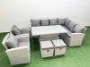 Fimous 10 Seat Rattan Garden Furniture Corner Sofa Set Outdoor Adjustable Lifting Dining or Coffee Table Set with 2 Small Footstools Light Grey
