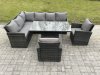 Fimous Wicker PE Outdoor Rattan Garden Furniture Set Height Adjustable Rising Lifting Table Sofa Dining Set with 2 Armchairs Dark Grey Mixed