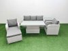 Fimous PE Rattan Garden Furniture Set Reclining Chair Sofa Lounge Sofa Set Adjustable Lifting Dining or Coffee Table Side Table Big Footstool Light Grey