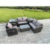 Fimous High Back Rattan Garden Furniture Set with Loveseat Sofa Rectangular Coffee Table 2 Side Tables Indoor Outdoor Patio Lounge Sofa Set Dark Grey Mixed