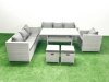 Fimous 6 Pieces Outdoor Rattan Sofa Set with Cushions Patio Garden Furniture Sets with Armchair Dining Table 2 Small Footstools